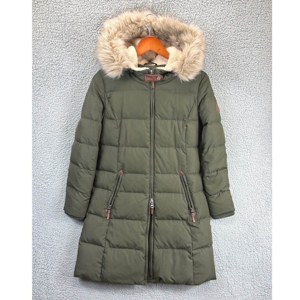 Lauren Ralph Lauren Faux Fur Hood Puffer Jacket Womens PS Green Quilted Winter